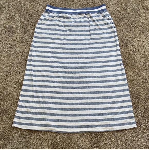J. Jill Love Linen Seaside Blue & White Stripe Maxi Skirt Button Front Large - Picture 2 of 6